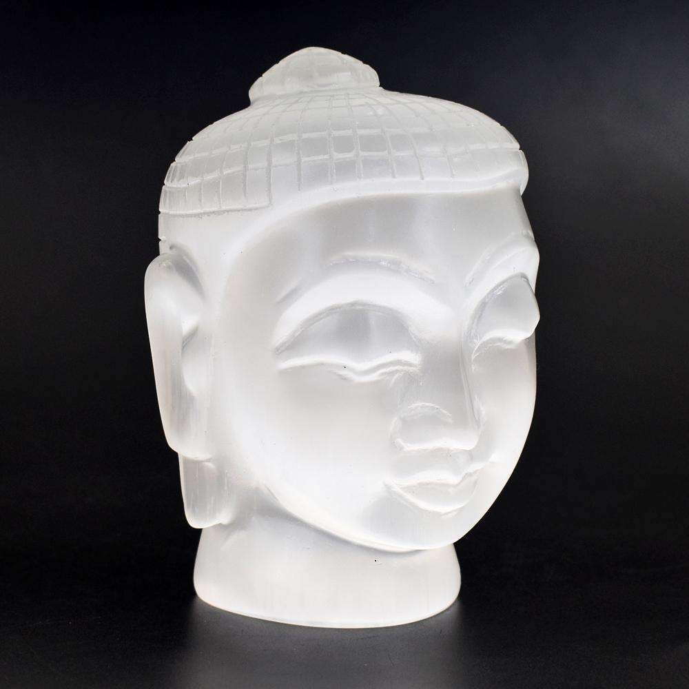 gemsmore:Amazing Selenite Hand Carved Lord Buddha Head