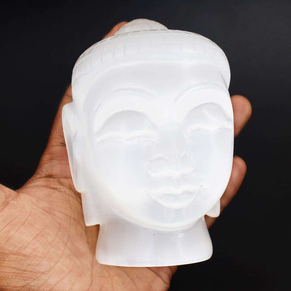 gemsmore:Amazing Selenite Hand Carved Lord Buddha Head