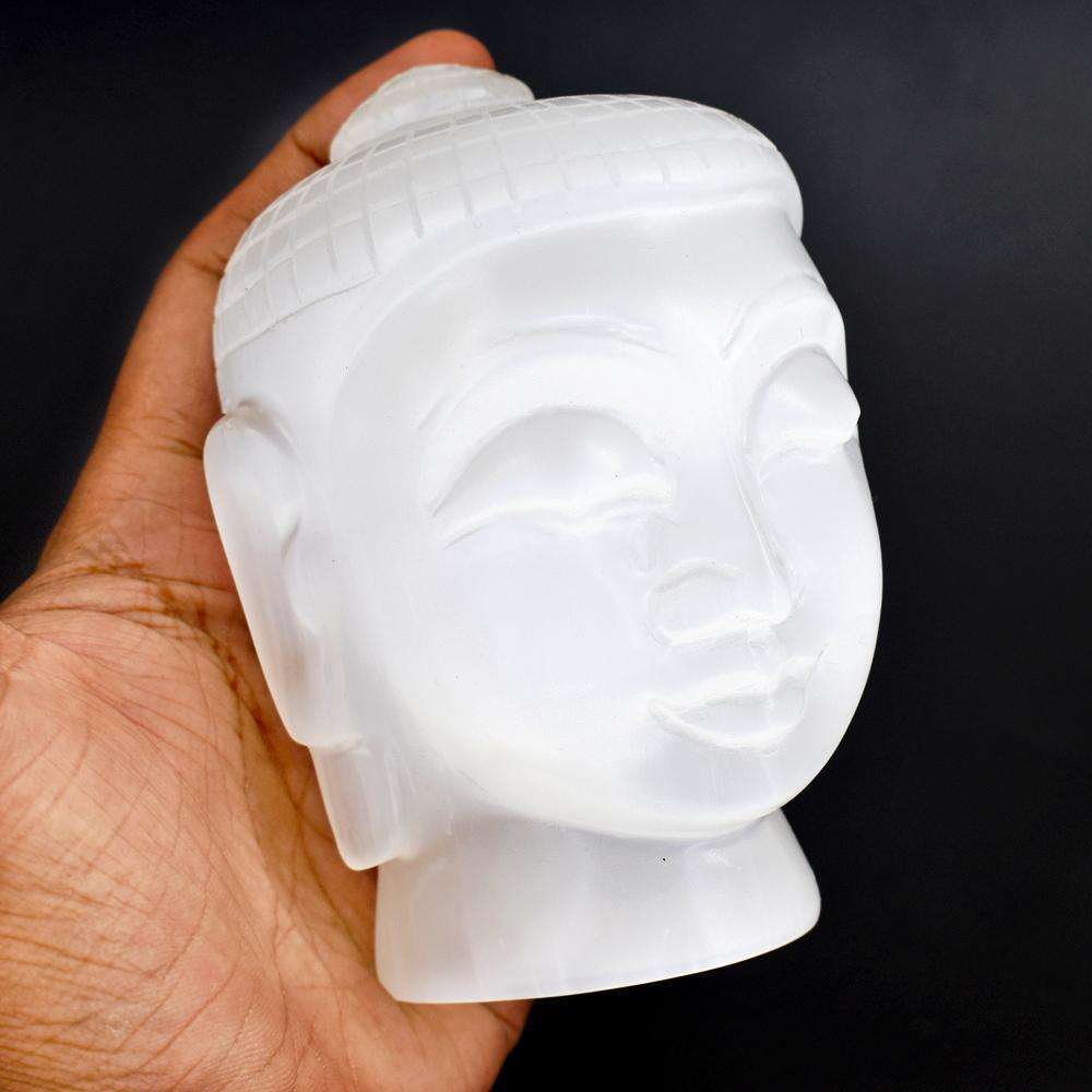 gemsmore:Amazing Selenite Hand Carved Lord Buddha Head