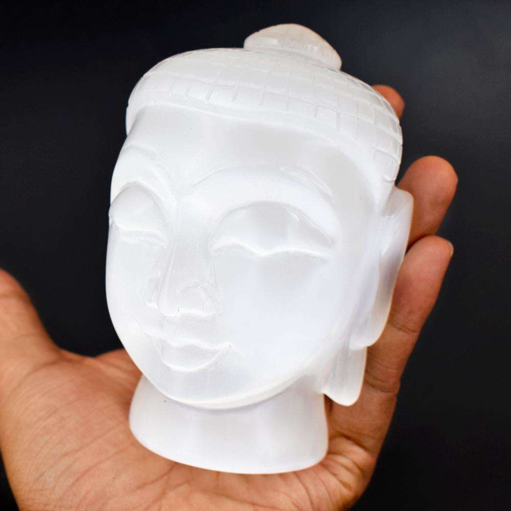 gemsmore:Amazing Selenite Hand Carved Lord Buddha Head