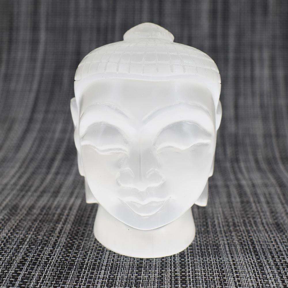 gemsmore:Amazing Selenite Hand Carved Lord Buddha Head