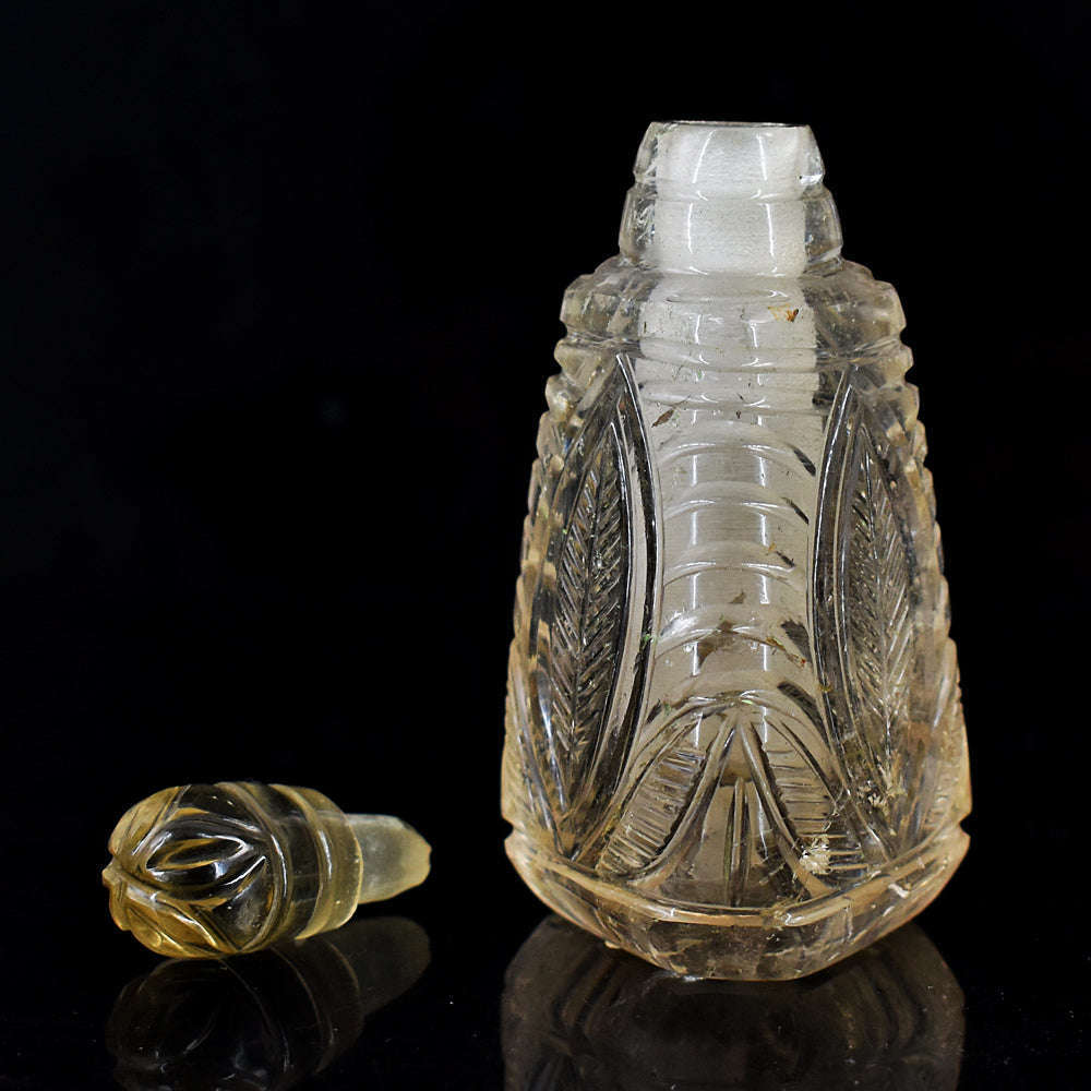 gemsmore:Amazing Smokey Quartz  Hand Carved Genuine Crystal Gemstone Carving Perfume Bottle