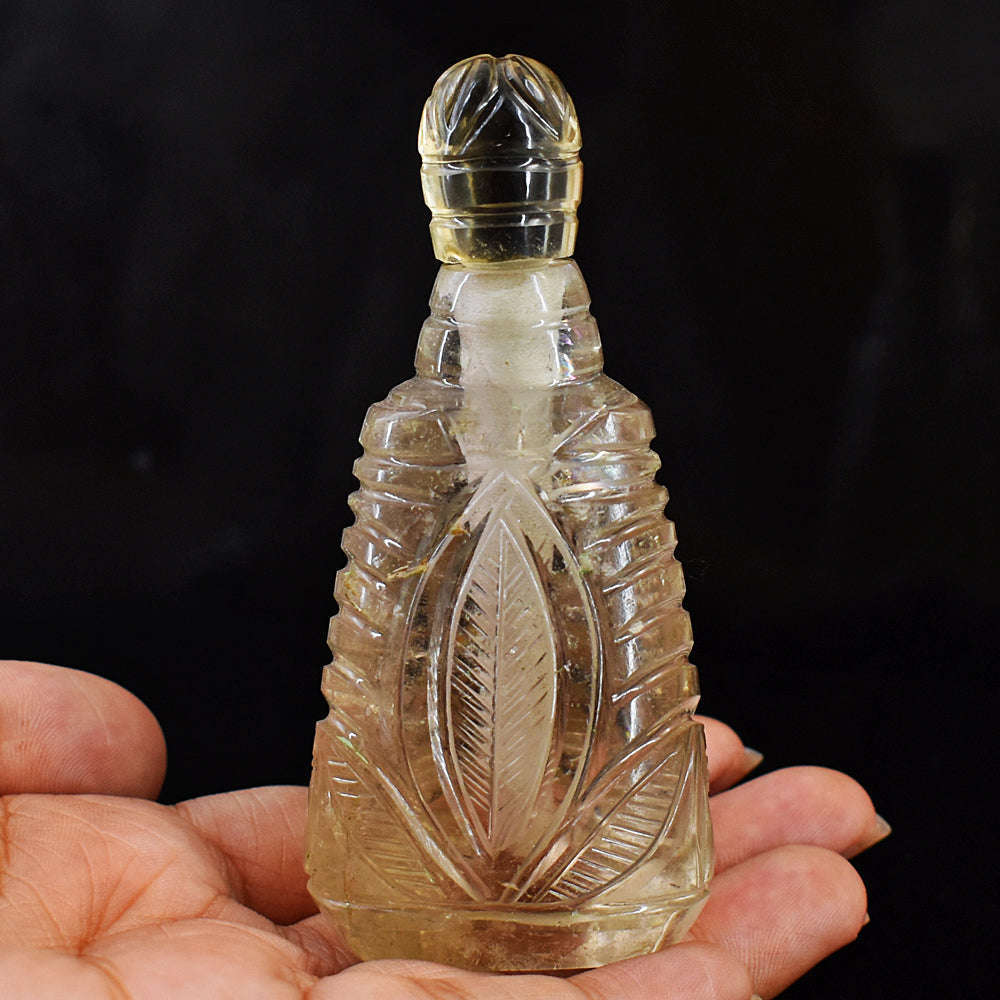 gemsmore:Amazing Smokey Quartz  Hand Carved Genuine Crystal Gemstone Carving Perfume Bottle