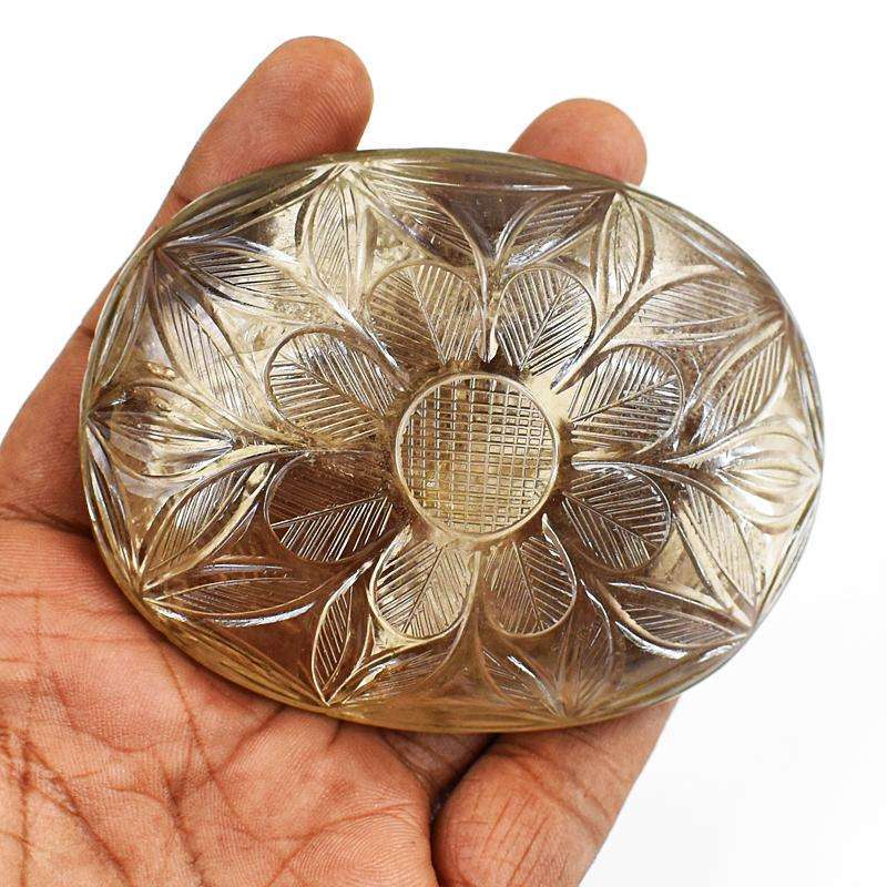 gemsmore:Amazing Smoky Quartz Hand Carved Genuine Crystal Gemstone Carving Mughal Carved Cabochon