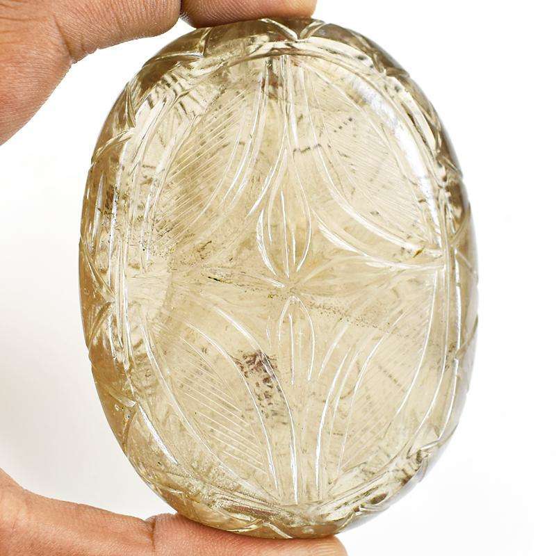 gemsmore:Amazing Smoky Quartz Hand Carved Genuine Crystal Gemstone Carving Mughal Carved Cabochon