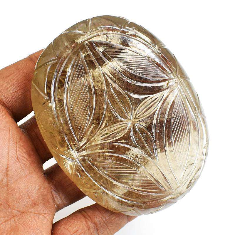 gemsmore:Amazing Smoky Quartz Hand Carved Genuine Crystal Gemstone Carving Mughal Carved Cabochon