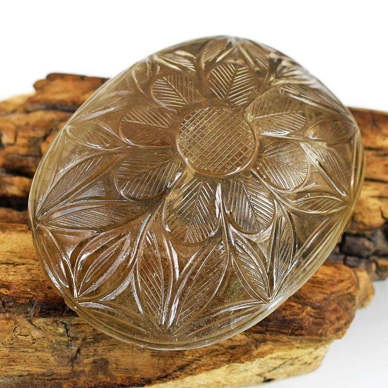 gemsmore:Amazing Smoky Quartz Hand Carved Genuine Crystal Gemstone Carving Mughal Carved Cabochon