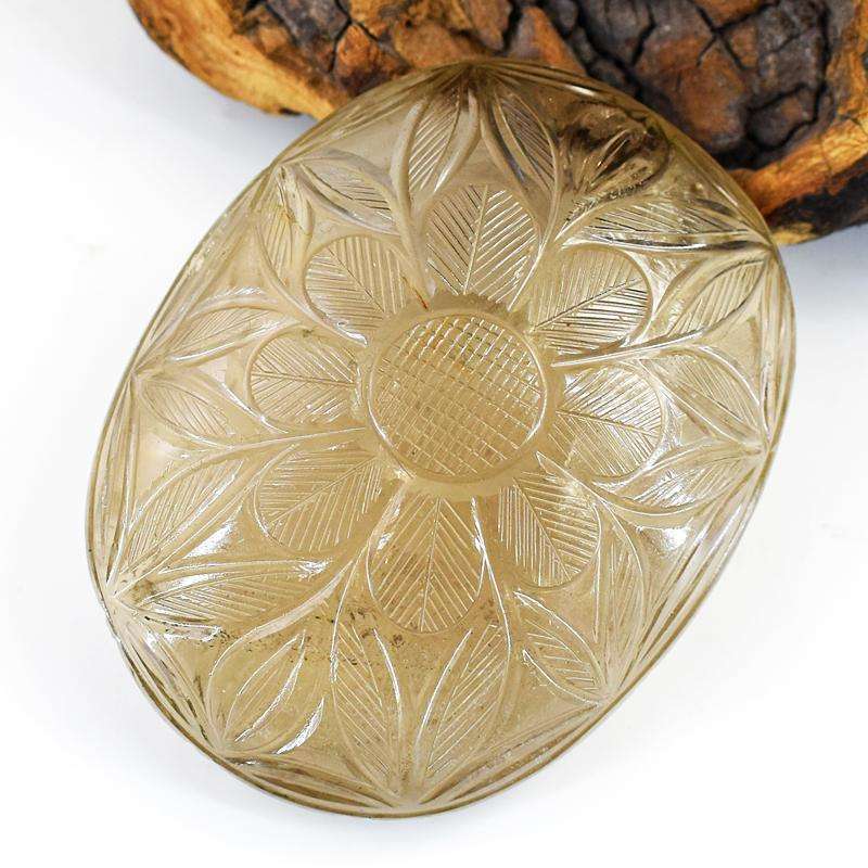 gemsmore:Amazing Smoky Quartz Hand Carved Genuine Crystal Gemstone Carving Mughal Carved Cabochon