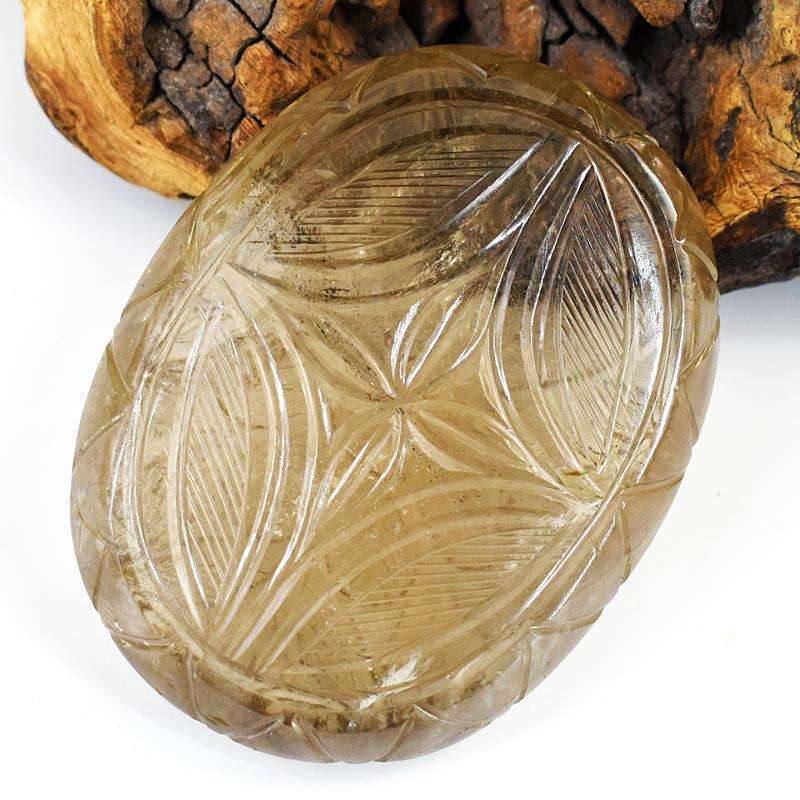 gemsmore:Amazing Smoky Quartz Hand Carved Genuine Crystal Gemstone Carving Mughal Carved Cabochon