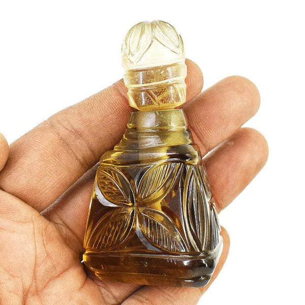 gemsmore:Amazing Smoky Quartz  Hand Carved Genuine Crystal Gemstone Carving Perfume Bottle
