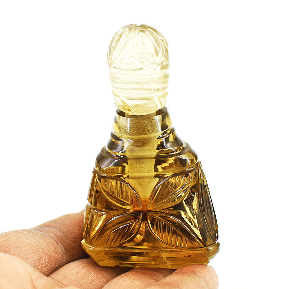 gemsmore:Amazing Smoky Quartz  Hand Carved Genuine Crystal Gemstone Carving Perfume Bottle