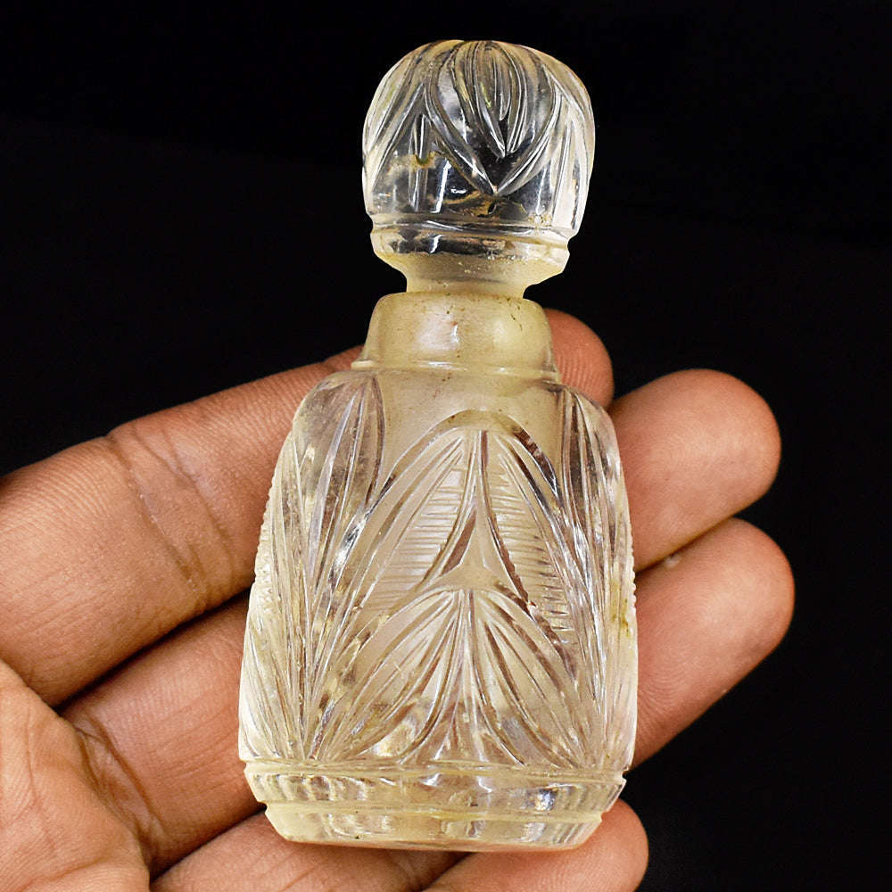 gemsmore:Amazing Smoky Quartz  Hand Carved Genuine Crystal Gemstone Carving Perfume Bottle