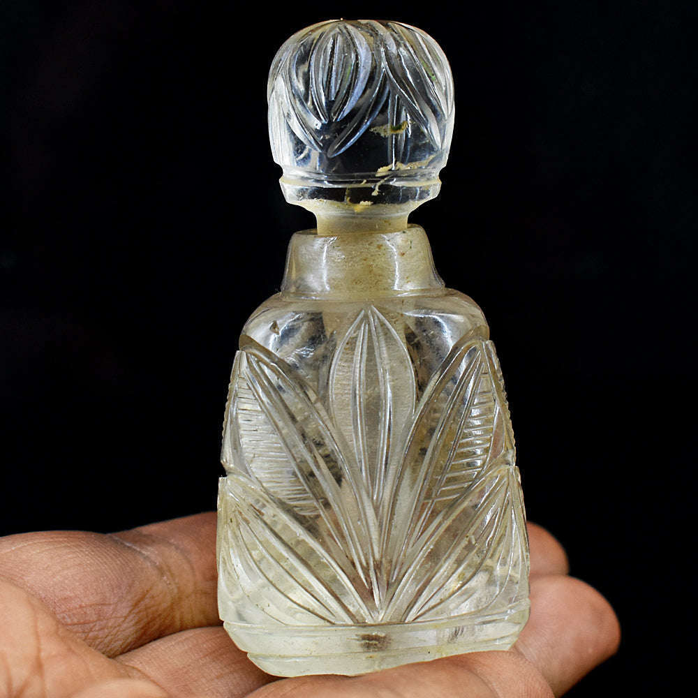 gemsmore:Amazing Smoky Quartz  Hand Carved Genuine Crystal Gemstone Carving Perfume Bottle