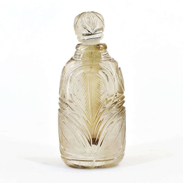 gemsmore:Amazing Smoky Quartz  Hand Carved Genuine Crystal Gemstone Carving Perfume Bottle