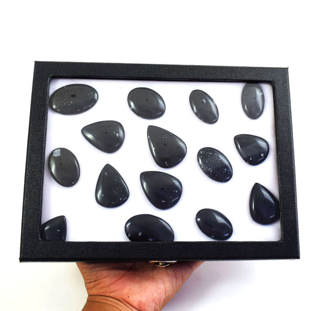 gemsmore:Amazing Snow Flakes Obsidian Untreated Gemstone Cabochon Lot