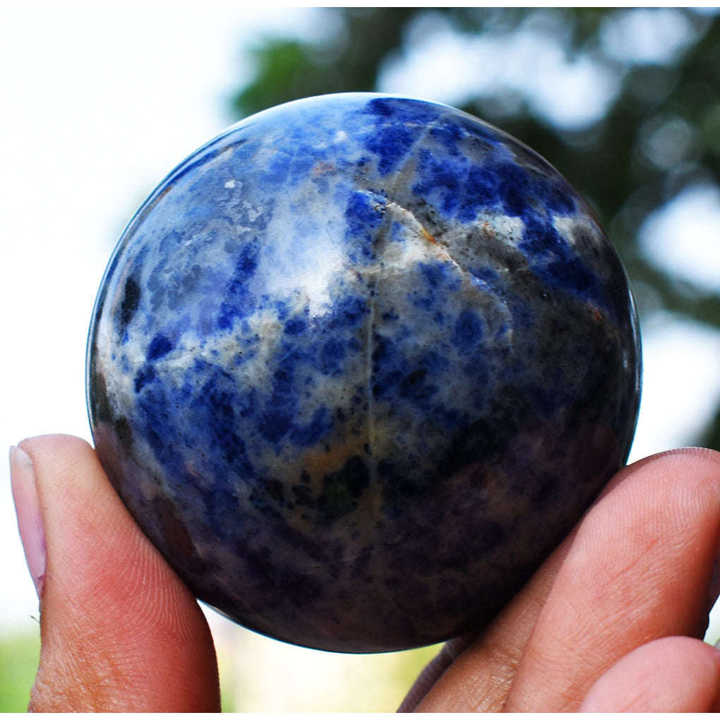 gemsmore:Amazing Sodalite Hand Carved Crystal Healing Sphere