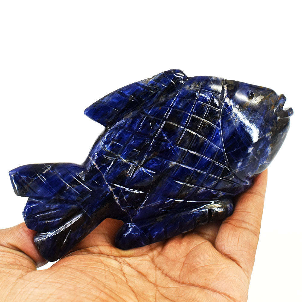 gemsmore:Amazing Sodalite Hand Carved Genuine Crystal Gemstone Carving Fish