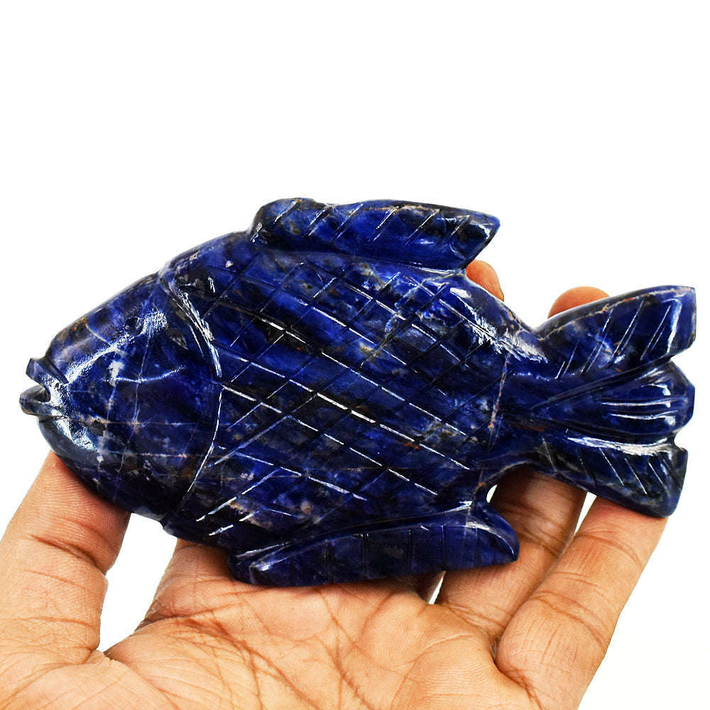 gemsmore:Amazing Sodalite Hand Carved Genuine Crystal Gemstone Carving Fish