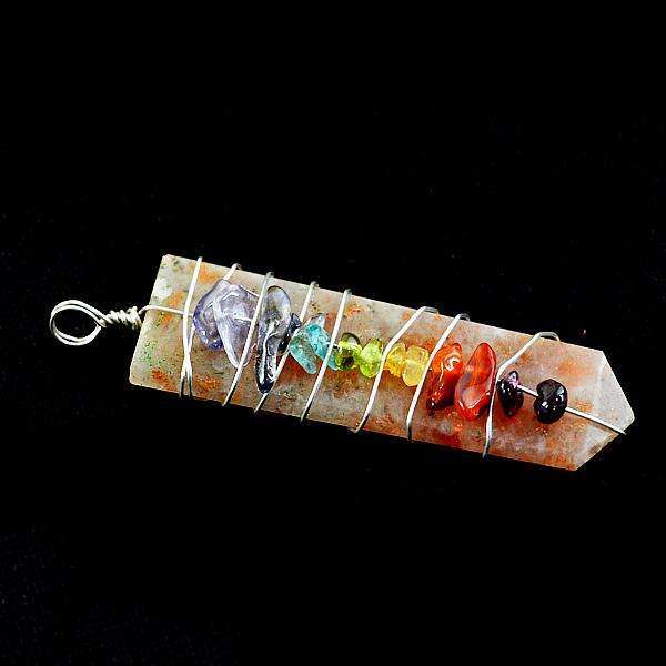 gemsmore:Amazing Sunstone Seven Chakra Healing Wand Pendant