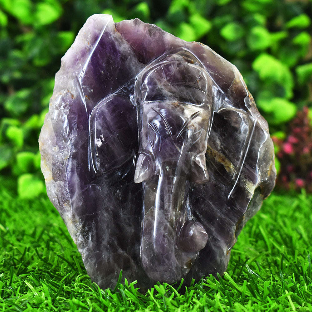 gemsmore:Amazing Super Seven Amethyst  Hand Carved Genuine Crystal Gemstone Carving Lord Ganesha