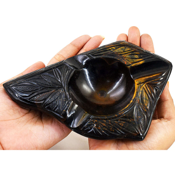 gemsmore:Amazing Tiger Eye  Hand Carved Genuine Crystal Gemstone Carving Candle Holder