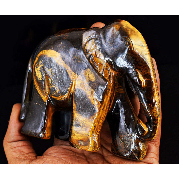 gemsmore:Amazing Tiger Eye Hand Carved Genuine Crystal Gemstone Carving Elephant