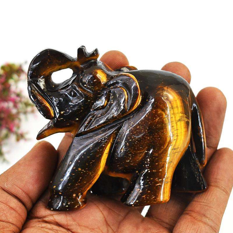 gemsmore:Amazing Tiger Eye Hand Carved Genuine Crystal Gemstone Carving Elephant