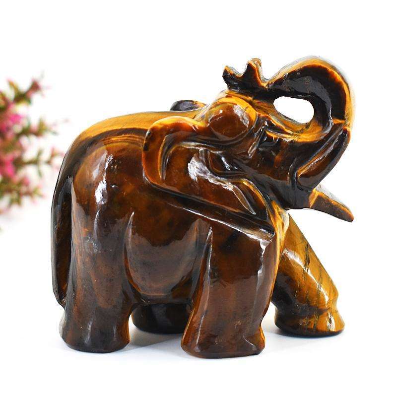 gemsmore:Amazing Tiger Eye Hand Carved Genuine Crystal Gemstone Carving Elephant