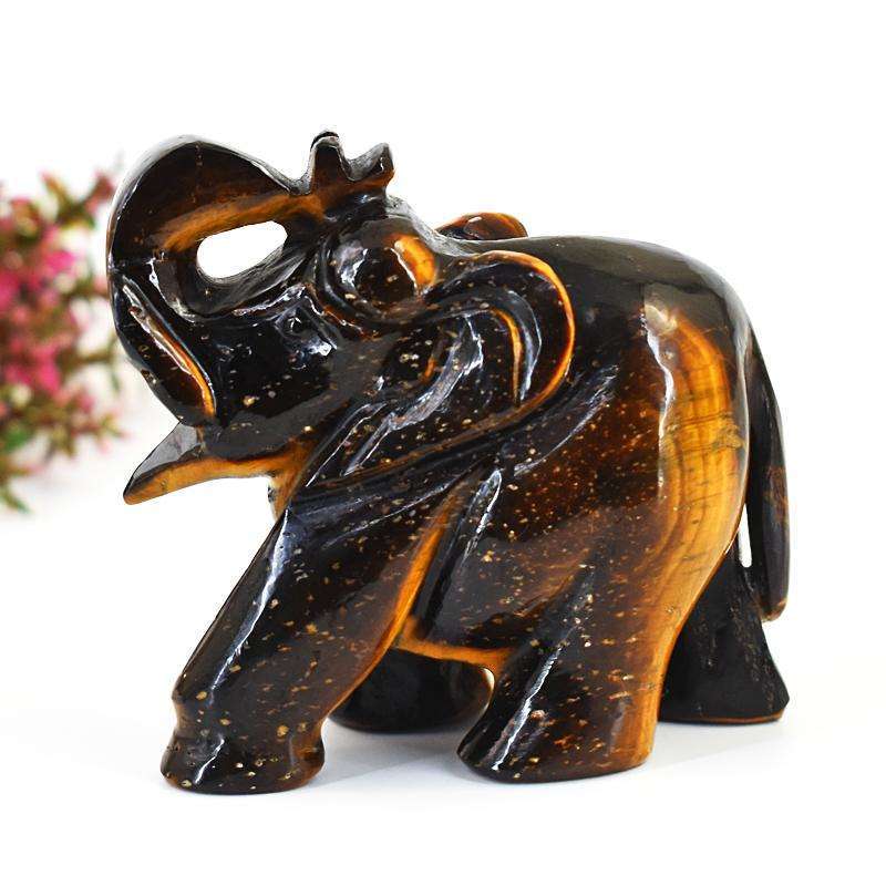 gemsmore:Amazing Tiger Eye Hand Carved Genuine Crystal Gemstone Carving Elephant