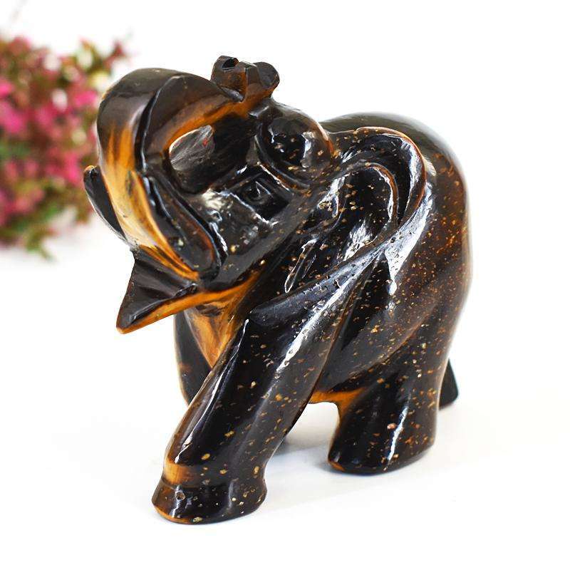 gemsmore:Amazing Tiger Eye Hand Carved Genuine Crystal Gemstone Carving Elephant