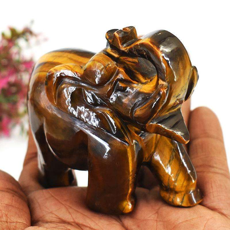 gemsmore:Amazing Tiger Eye Hand Carved Genuine Crystal Gemstone Carving Elephant