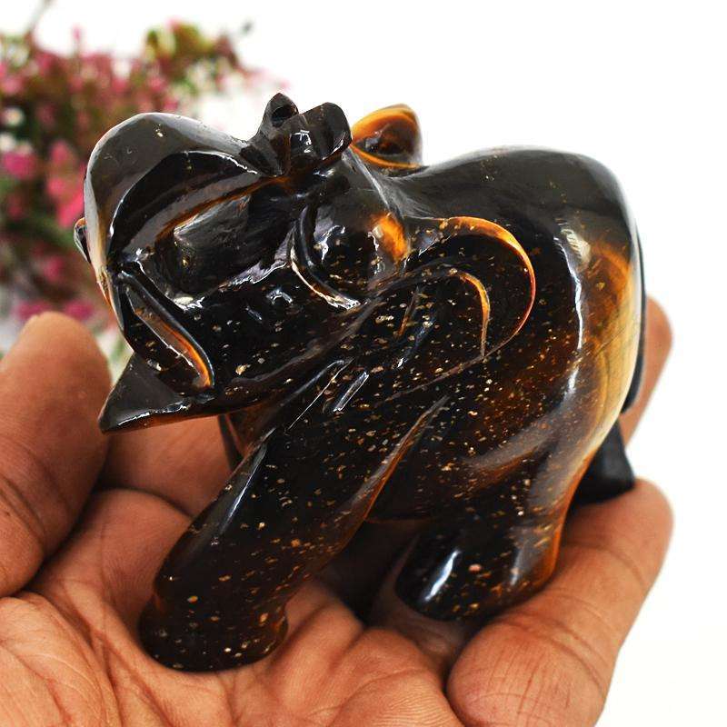 gemsmore:Amazing Tiger Eye Hand Carved Genuine Crystal Gemstone Carving Elephant