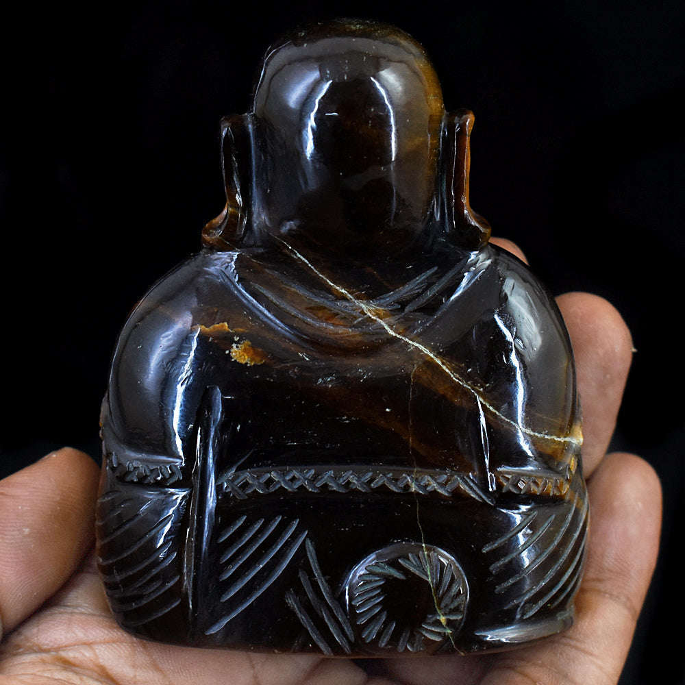 gemsmore:Amazing  Tiger Eye Hand Carved Genuine Crystal Gemstone Carving Laughing Buddha