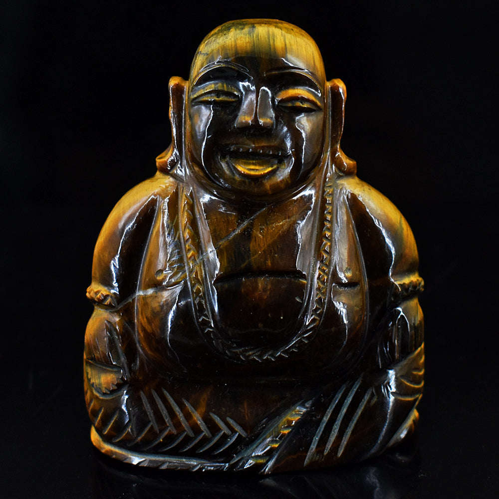 gemsmore:Amazing  Tiger Eye Hand Carved Genuine Crystal Gemstone Carving Laughing Buddha