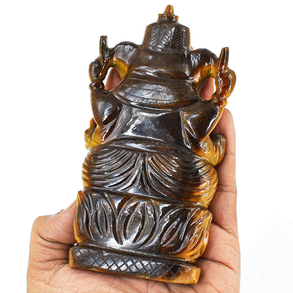 gemsmore:Amazing Tiger Eye Hand Carved Genuine Crystal Gemstone Carving Lord Ganesha