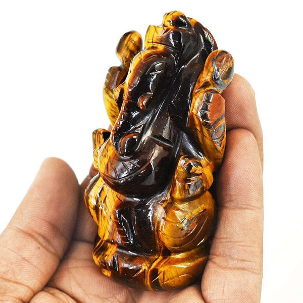 gemsmore:Amazing Tiger Eye Hand Carved Genuine Crystal Gemstone Carving Lord Ganesha