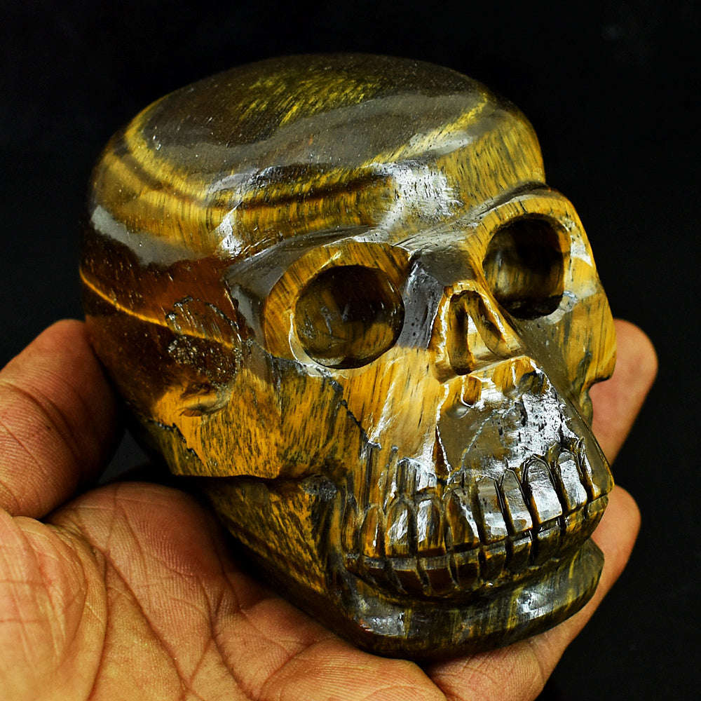 gemsmore:Amazing Tiger Eye Hand Carved Genuine Crystal Gemstone Carving Skull