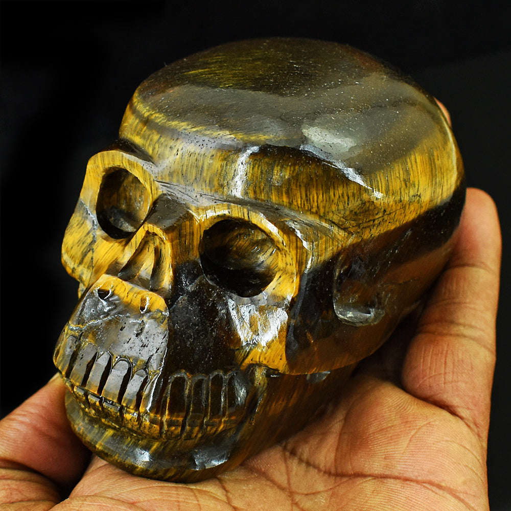 gemsmore:Amazing Tiger Eye Hand Carved Genuine Crystal Gemstone Carving Skull