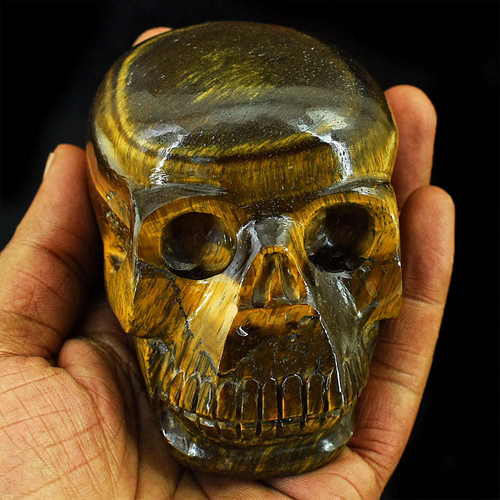 gemsmore:Amazing Tiger Eye Hand Carved Genuine Crystal Gemstone Carving Skull