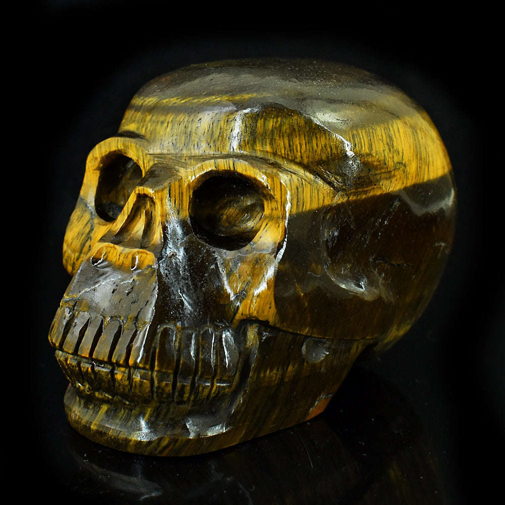 gemsmore:Amazing Tiger Eye Hand Carved Genuine Crystal Gemstone Carving Skull