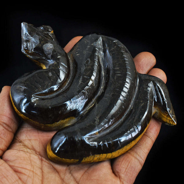 gemsmore:Amazing Tiger Eye Hand Carved Genuine Crystal Gemstone Carving Snake