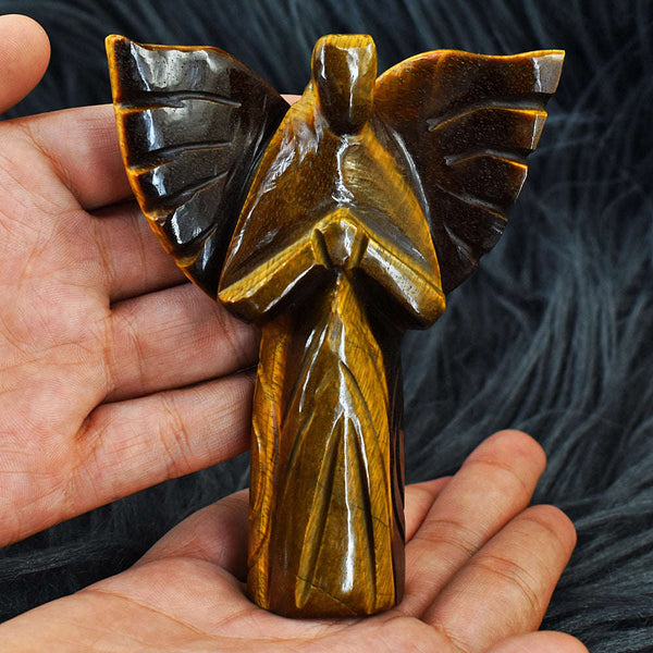 gemsmore:Amazing Tiger Eye Hand Carved Healing Praying Angel