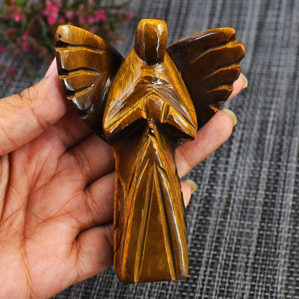 gemsmore:Amazing Tiger Eye Hand Carved Healing Praying Angel