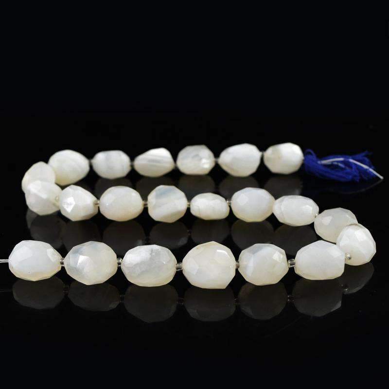 gemsmore:Amazing White Agate Beads Strand Natural Faceted Drilled