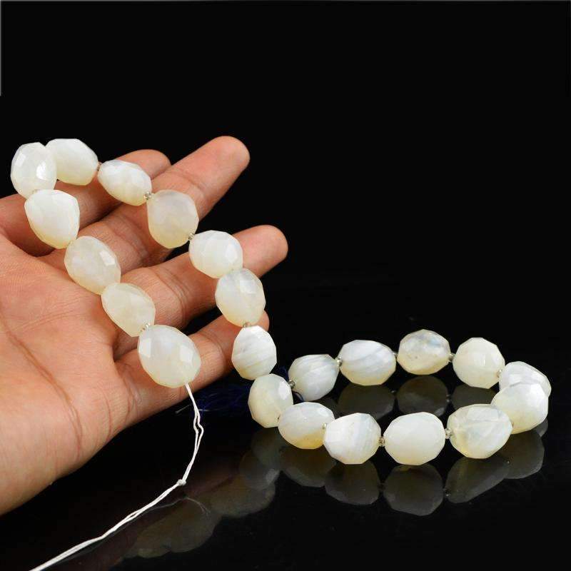 gemsmore:Amazing White Agate Beads Strand Natural Faceted Drilled