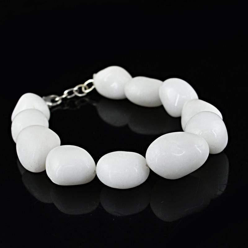 gemsmore:Amazing White Agate Bracelet Natural Genuine Beads