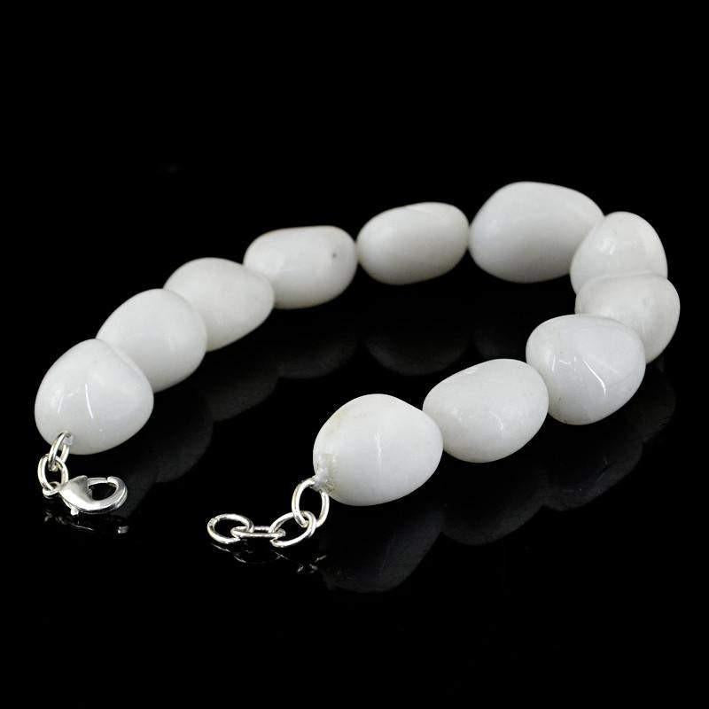 gemsmore:Amazing White Agate Bracelet Natural Genuine Beads