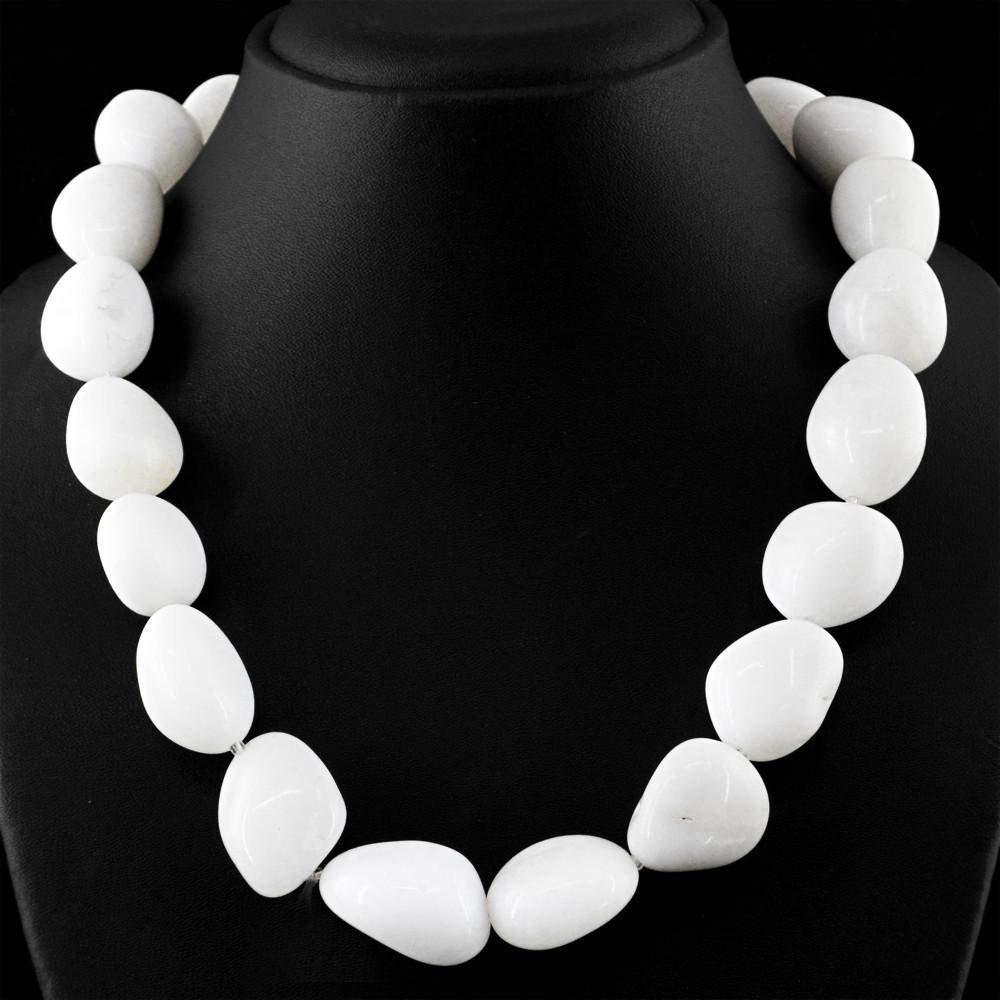 gemsmore:Amazing White Agate Necklace Natural Untreated Beads