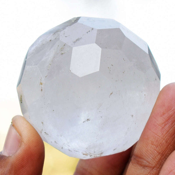 gemsmore:Amazing White Quartz Faceted  Hand Carved Healing Crystal  Sphere