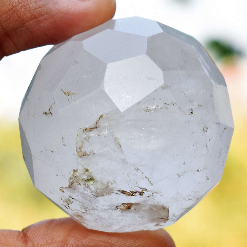 gemsmore:Amazing White Quartz Faceted  Hand Carved Healing Crystal  Sphere